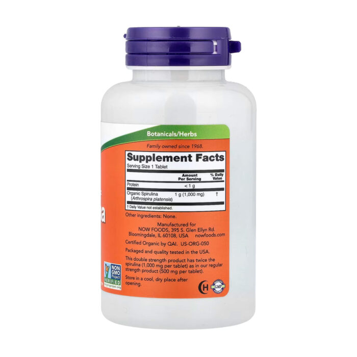 NOW Certified Organic Spirulina 1000 mg (120 Tablets) - Image 2