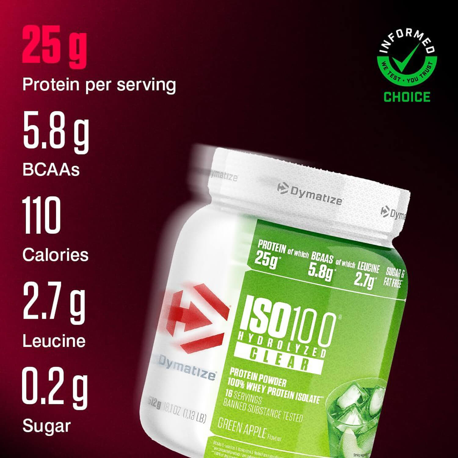 DYMATIZE ISO 100 HYDROLYZED CLEAR 512 g (Green Apple) 2