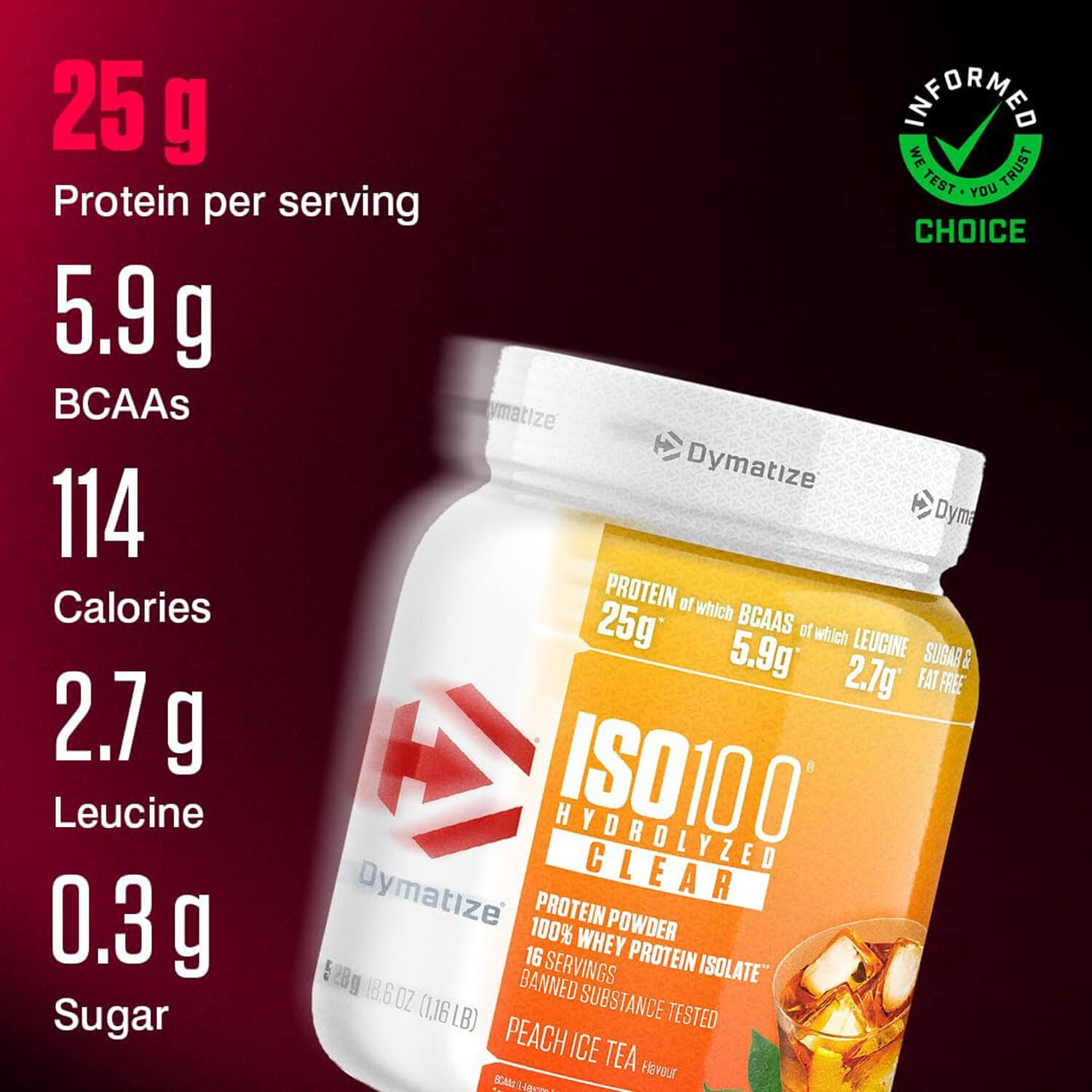 DYMATIZE ISO 100 HYDROLYZED CLEAR 528 g (Peach Ice Tea) 2