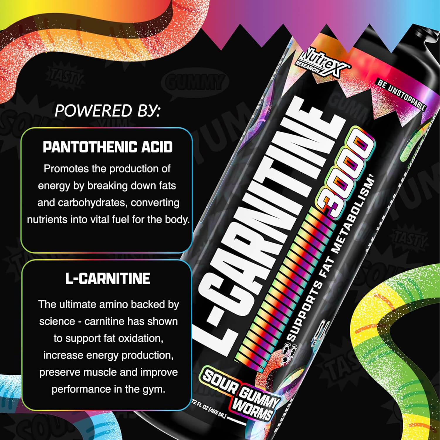 Nutrex Research L-CARNITINE 3000 465mL (Sour Gummy Worms) 5